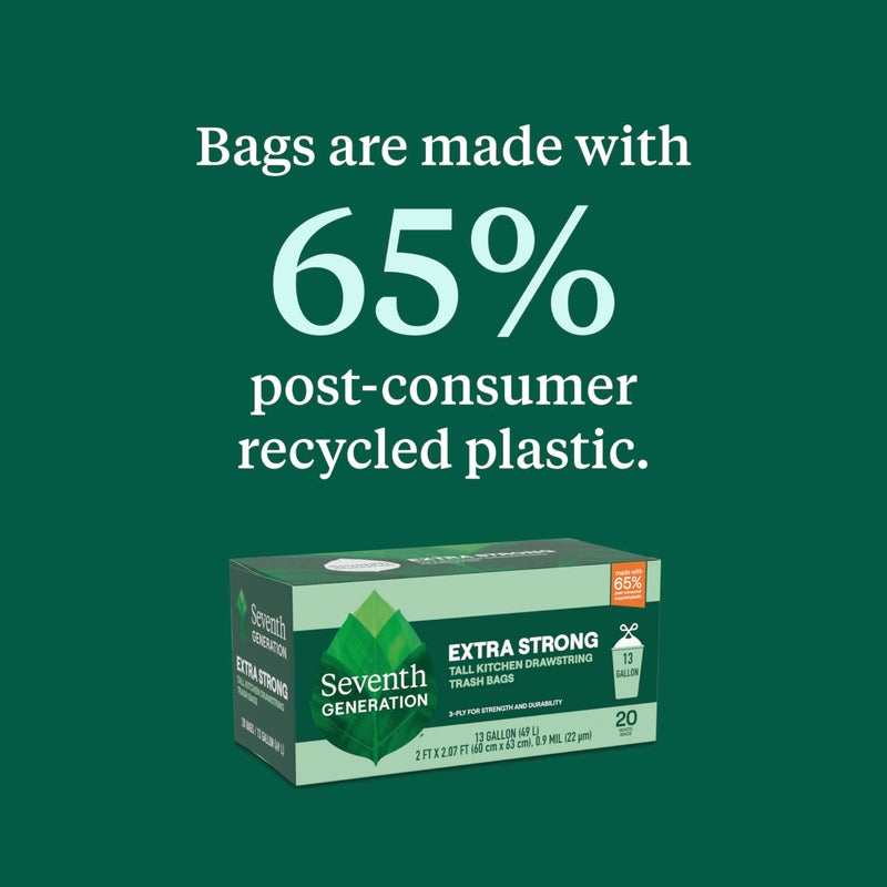 Seventh Generation Kitchen Garbage Bags 13 Gallon Pack of 6 Extra Strong Made from Recycled Plastic 20 count - Image 2